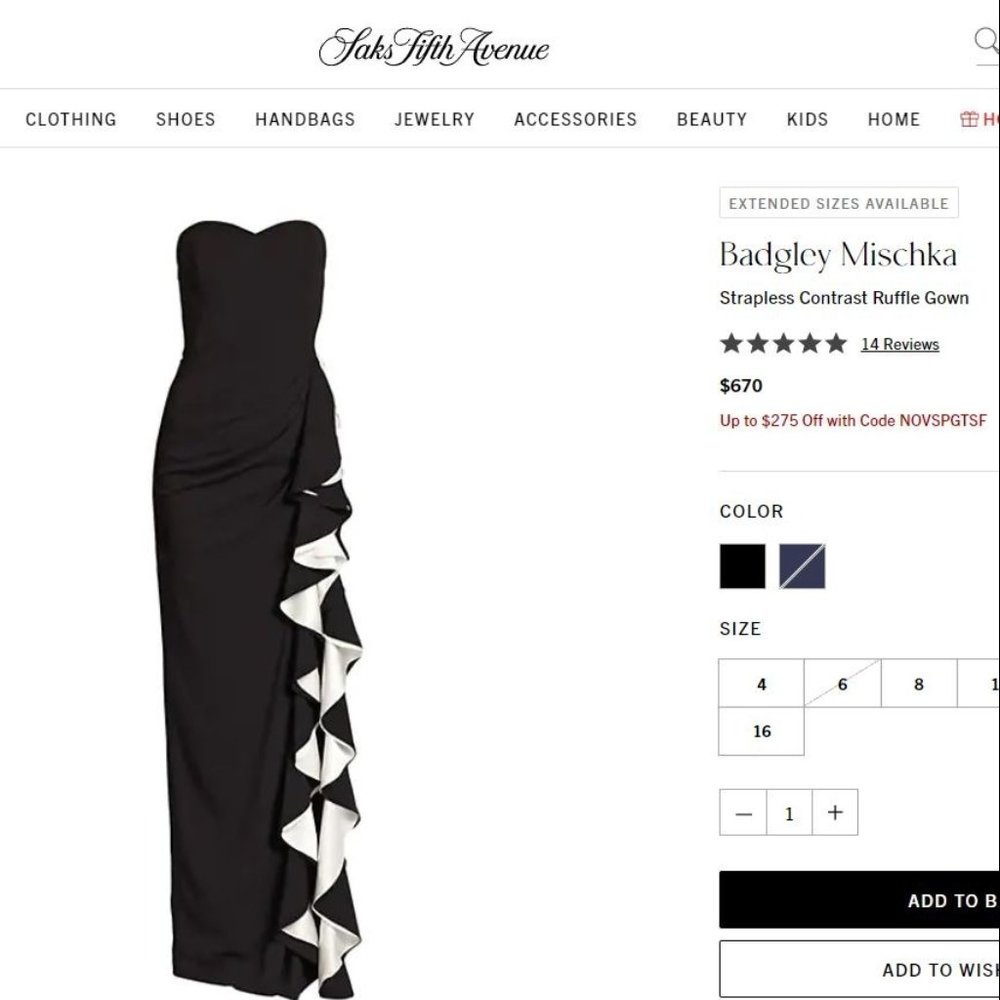 Badgley Mischka strapless ruffle dress